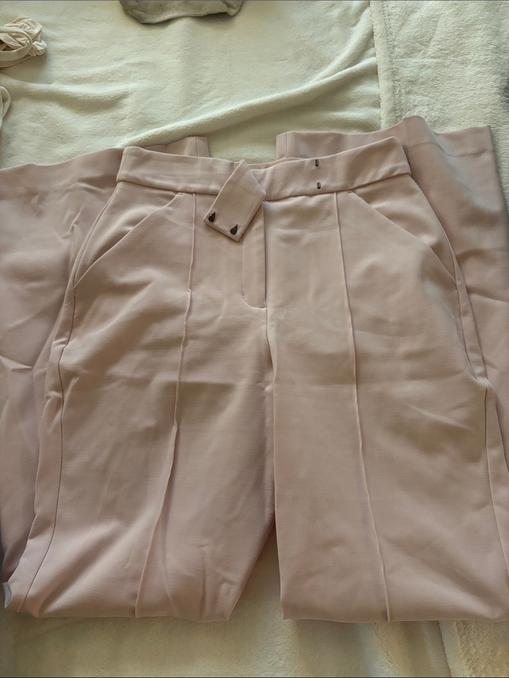 Express High-Waist Pleated Wide-Leg Trousers in Light Pink